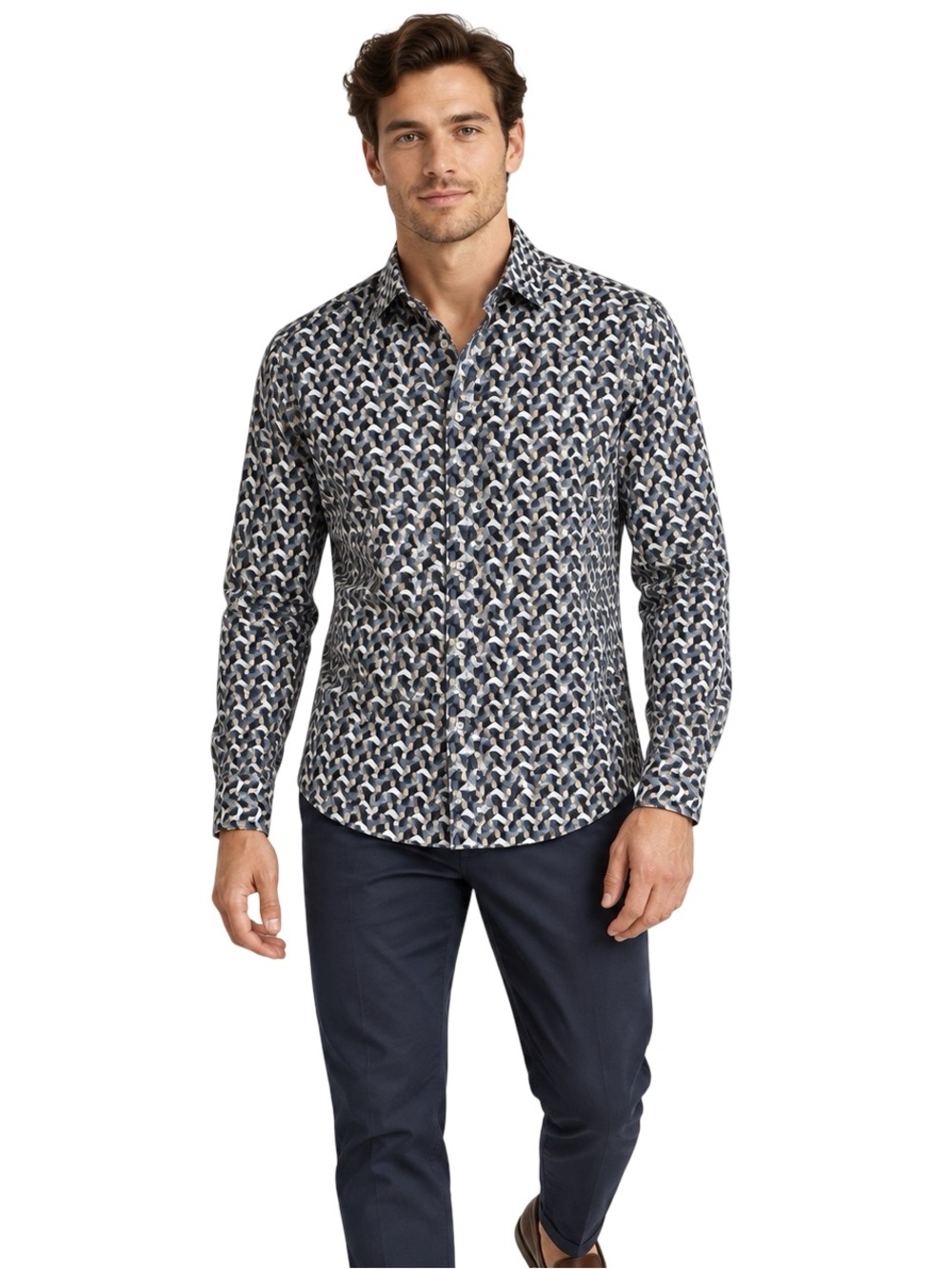NWT Ted Baker Soren Archie Print Shirt Dark Denim Men’s Small long sleeve